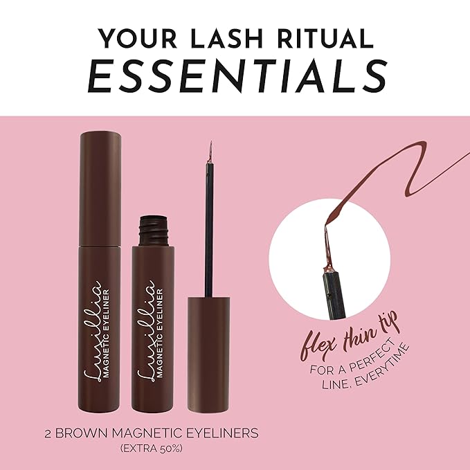 Luxillia Magnetic Eyeliner for Magnetic Eyelashes, Upgraded Strongest Hold, Most Natural Look, Waterproof, Smudge Proof Liquid Liner (Pack of 2) (BROWN)