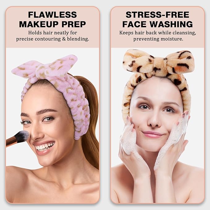 YOOVR 8pcs Spa Headband, Mothers Day Gifts Bulk, Stocking Stuffers for Teen Girls Women, Skincare Makeup Face Wash Headband, Hair Accessories, Party Favors for Adult, Easter Baskets Stuffers (Leopard)