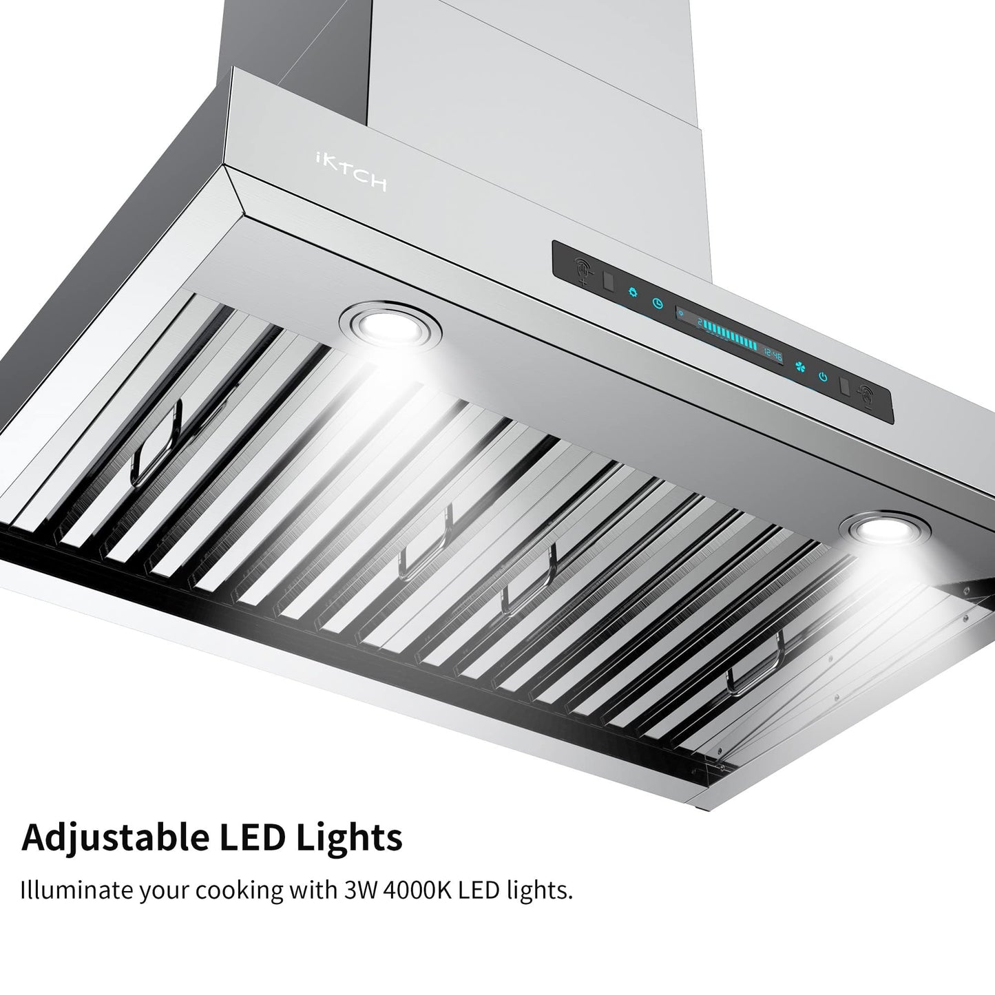IKTCH 36 Inch Wall Mount Range Hood with 1200 CFM, 4-Speed Fan, Ducted Range Hood, Gesture Sensing & Touch Control, Durable Stainless Steel IKP01-36
