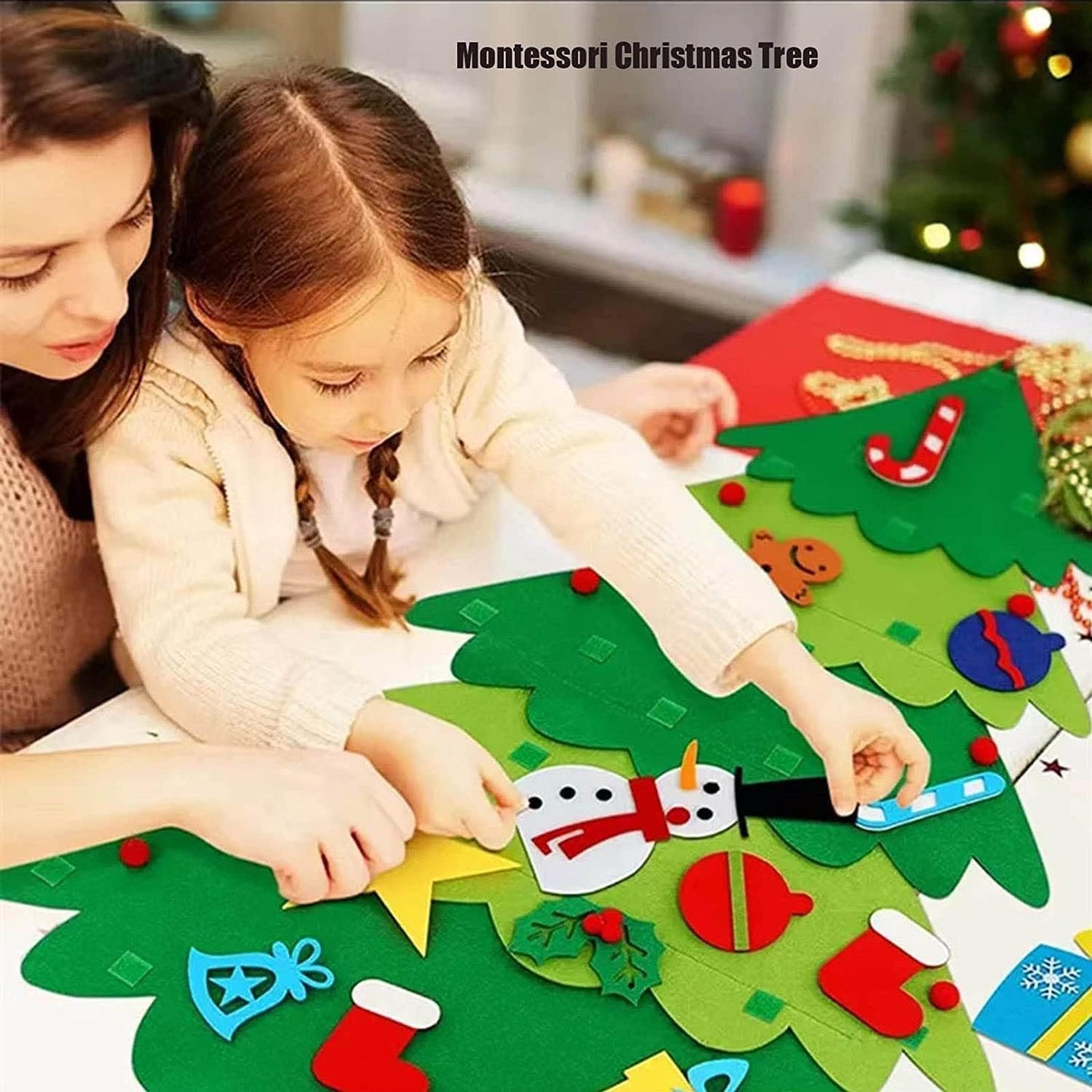 Felt Christmas Tree for Toddlers, Montessori Felt Christmas Tree with Lights for Kids