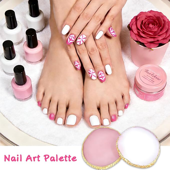 2 Pcs Resin Nail Art Palettes,Nail Polish Palette,Golden Edge Gel Nail Mixing Palette Nail Tray,Makeup Display Board,Nail Design Tools(White and Pink)