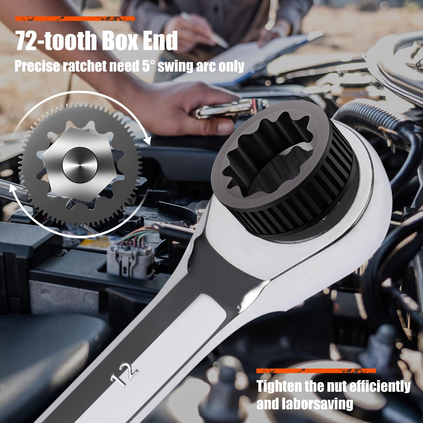 Egofine Ratcheting Wrench Set, 6 mm - 24 mm Metric Wrench Set 18pc, 72 Teeth Combination Wrenches Set, Chrome Vanadium Steel with a Roll Up Storage Bag