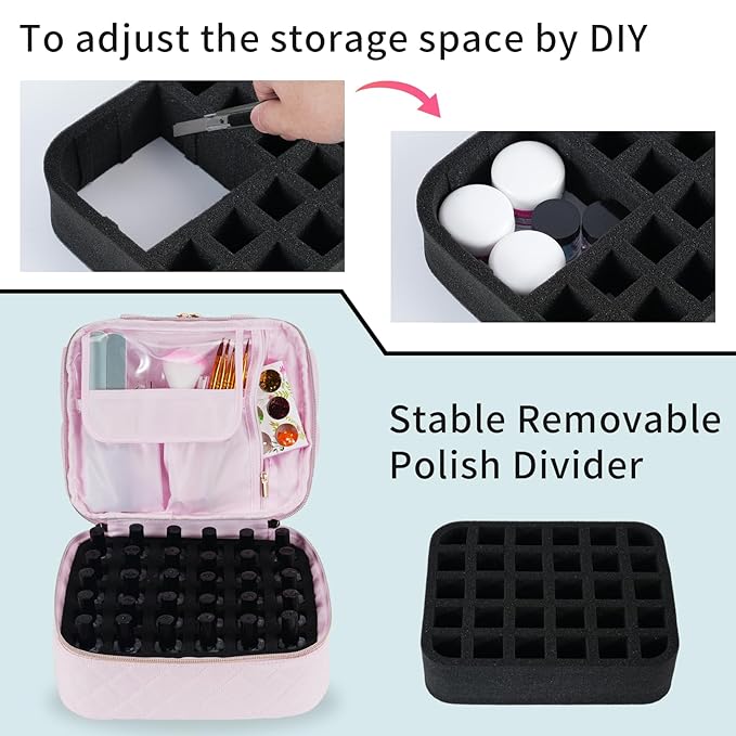 Nail Polish Organizer Case Fits Nail Lamp and 30 Bottles,Nail Organizers and Storage for Nail Tech Travel,Pretty Nail Polish Storage Bag Fits Nail Kit & Manicure Tools (Patented)