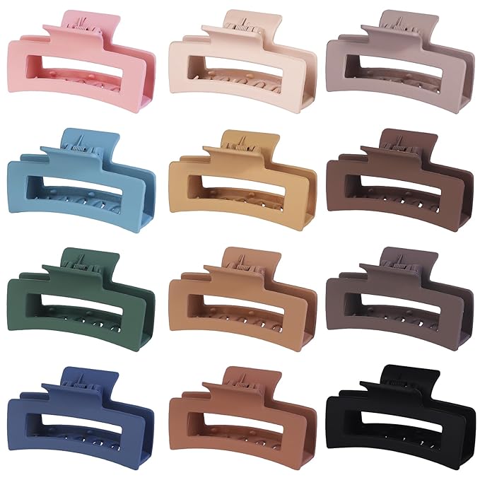 12 Pcs Hair Claw Clips 3.5 Inch Non-slip Square Matte Claws for Women, Strong Hold Banana Clip for Thick Thin Hair,Multi-color
