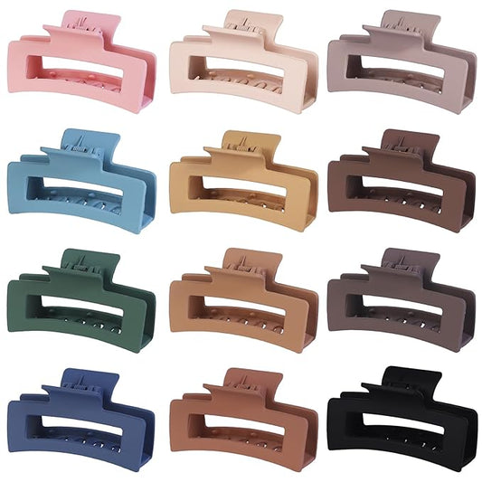 12 Pcs Hair Claw Clips 3.5 Inch Non-slip Square Matte Claws for Women, Strong Hold Banana Clip for Thick Thin Hair,Multi-color