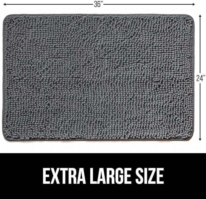 GORILLA GRIP SoakSTOPPER Dog Door Mat, 36x24 Machine Washable Rug Absorbent Doormat Captures Moisture Mud Dirt, Quick Dry Soft Chenille Entryway Rugs Indoor Entrance Mats for Dog Paws, Charcoal