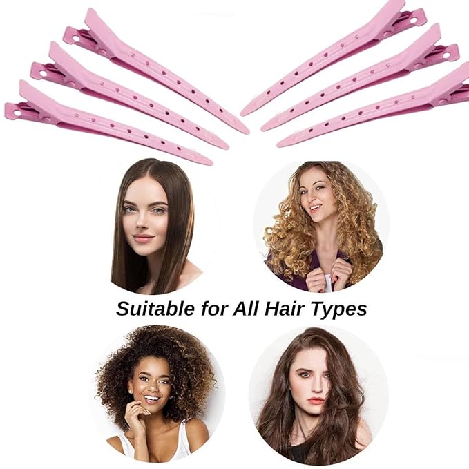 24Pcs Duck Billed Hair Clips for Styling Sectioning, Metal Hair Clips for Women Long Hair, Metal Alligator Curl Clips for Hair Roller Salon (Pink)