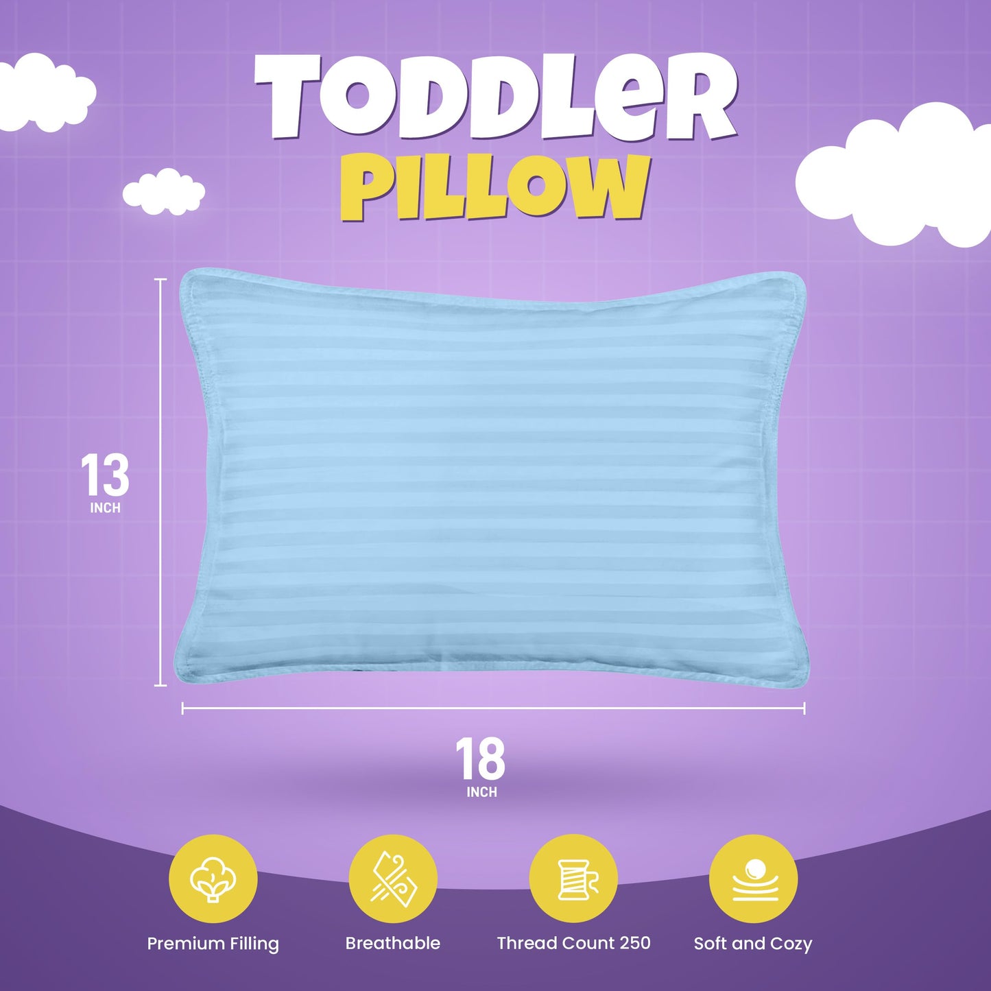 Utopia Bedding Toddler Pillow (Light Blue, 2 Pack), 13x18 Small Kids Pillow for Sleeping, Soft and Breathable Cotton Blend Shell, Ideal for Toddler Bed and Travel (Intended for Age 2 and up)