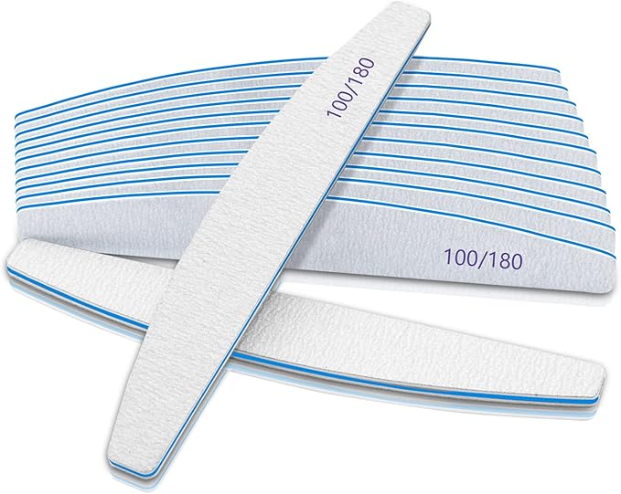 Poly Nail Extension Gel Files 100/180 Grit - 12 PCS Emery Boards for Acrylic Nails - Double-Sided Washable Coarse File Manicure Tools for Home and Salon Use