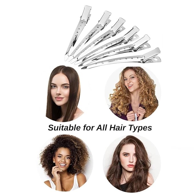24Pcs Duck Billed Hair Clips for Styling Sectioning, Metal Hair Clips for Women Long Hair, Metal Alligator Curl Clips for Hair Roller Salon (Silver)