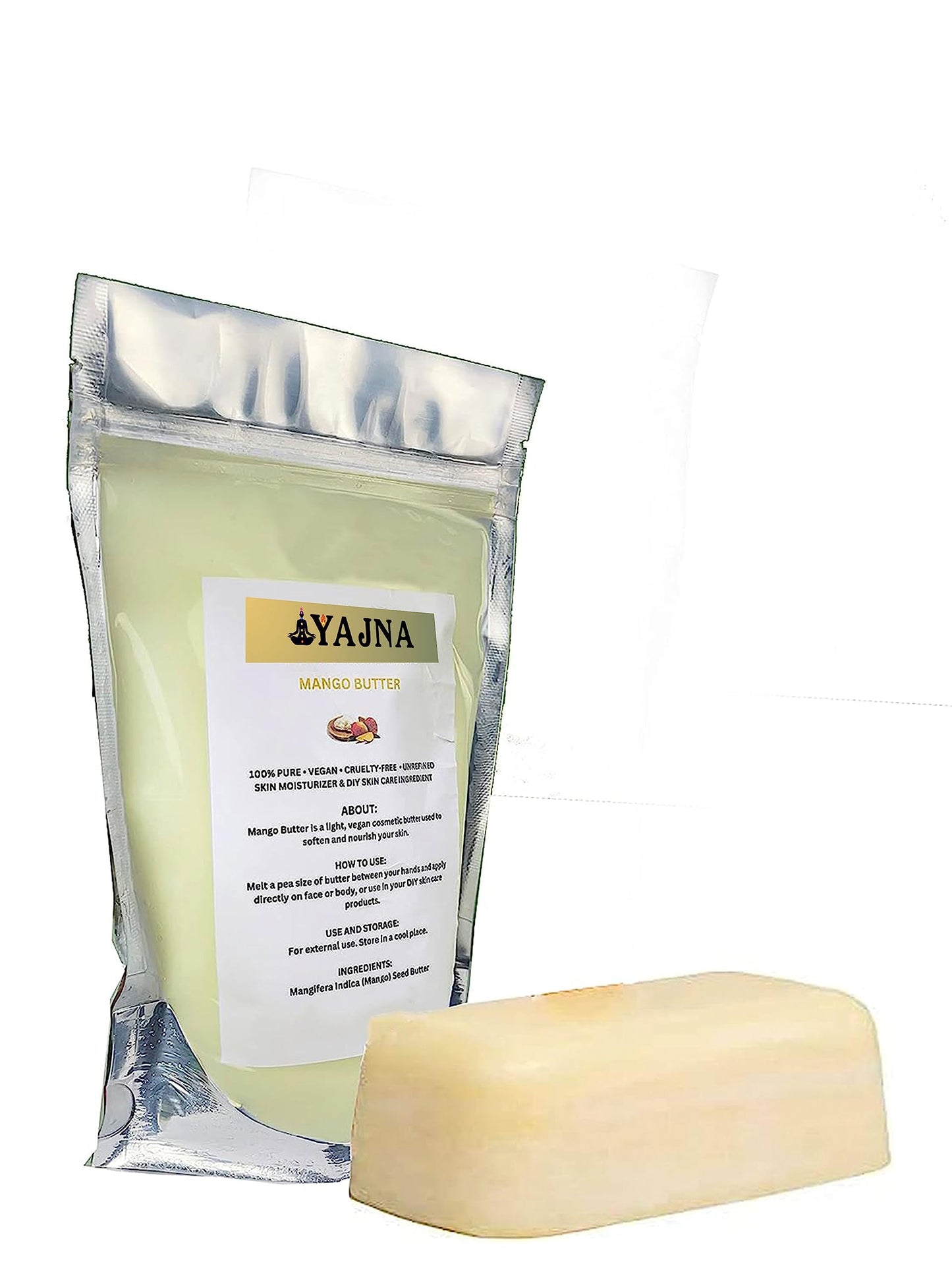 Yajna Organic Raw Mango Butter 100% Pure,Natural & Unrefined| Skin Moisturizer For Face, Body & Hair| 1 LBS/450 GM Ivory/White Grade A | DIY Creams, Balms, Lotions, Soaps| Softens Dry & Tough Skin