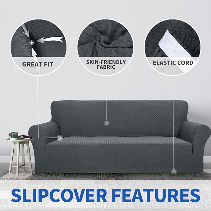 ZNSAYOTX 1 Piece Jacquard Couch Covers for 3 Cushion Couch High Stretch Sofa Cover for Pets Dogs Anti Slip Extra Large Sofa Slipcovers Furniture Protector (XL Sofa, Dark Grey)