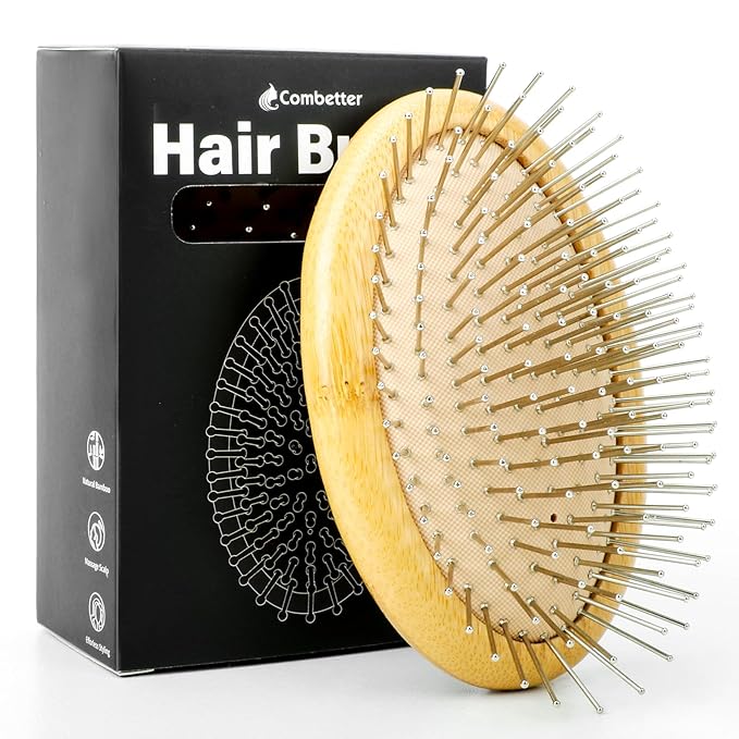 Metal Hair Brush for Scalp Massage & Hair Growth(No Handle), Natural Bamboo Mental Brush for Hair, Detangling Scalp Hairbrush for Women, Men & Kids