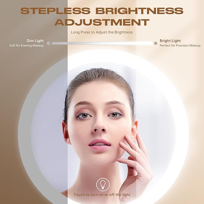 9" Makeup Mirror with Lights, 20X Vanity Mirror with Lights,3 Color Height Adjustable Lighted Makeup Mirror with Magnification, 5000mAh Rechargeable 360° Double Sided LED Mirror for Desk, Women Gift