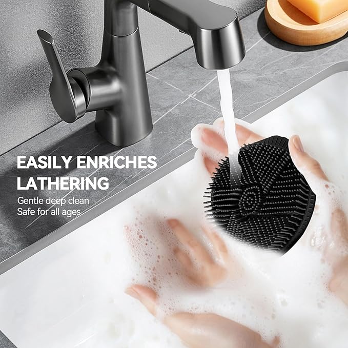 OTHIX Dual-Sided Silicone Body Scrubber, 2-in-1 Silicone Loofah for Shower Exfoliating Body Brush for Men and Women for All Skin, Scalp Massager Lather WellÃ¯Â¼ÂEasy to Clean (Black)