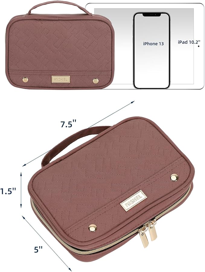 NISHEL Travel Jewelry Case, Holiday Organizer for Necklaces, Earrings, Rings, Bracelets, Watch,Small,Rosewood-Pink