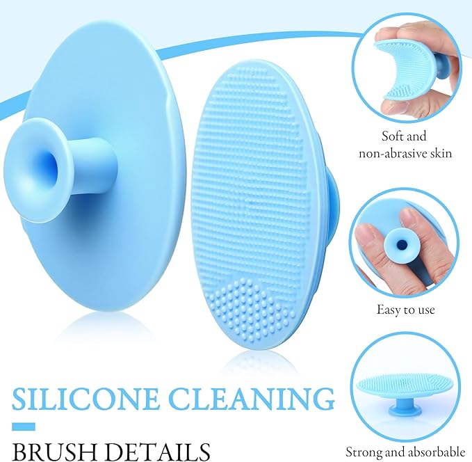 Nuogo 20 Pack Face Scrubber Soft Silicone Facial Cleansing Brush Wash Brush for Deep Cleaning, Face Scrub Brushes for Massage Faces Exfoliator Blackhead Removing Faces Cleansing Pads (Light Blue)