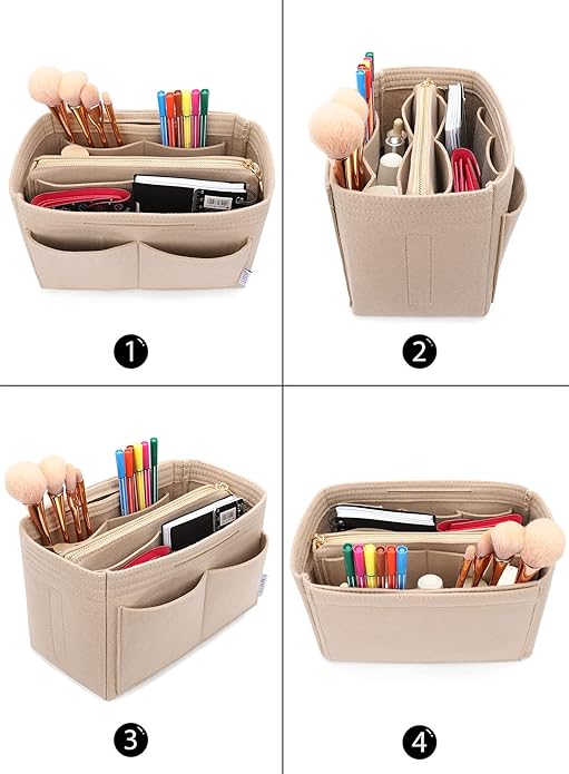 LEXSION Felt Purse Bag Organizer Insert with zipper Bag Tote Shaper Fit Speedy Neverful PM MM