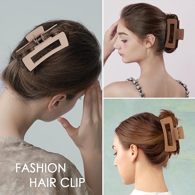 8 Pcs Large Hair Claw Clips 4.1 Inch Non-slip Big Square Matte Hair Claws for Women, Strong Hold Banana Clip for Thick Thin Hair(White/Khaki)