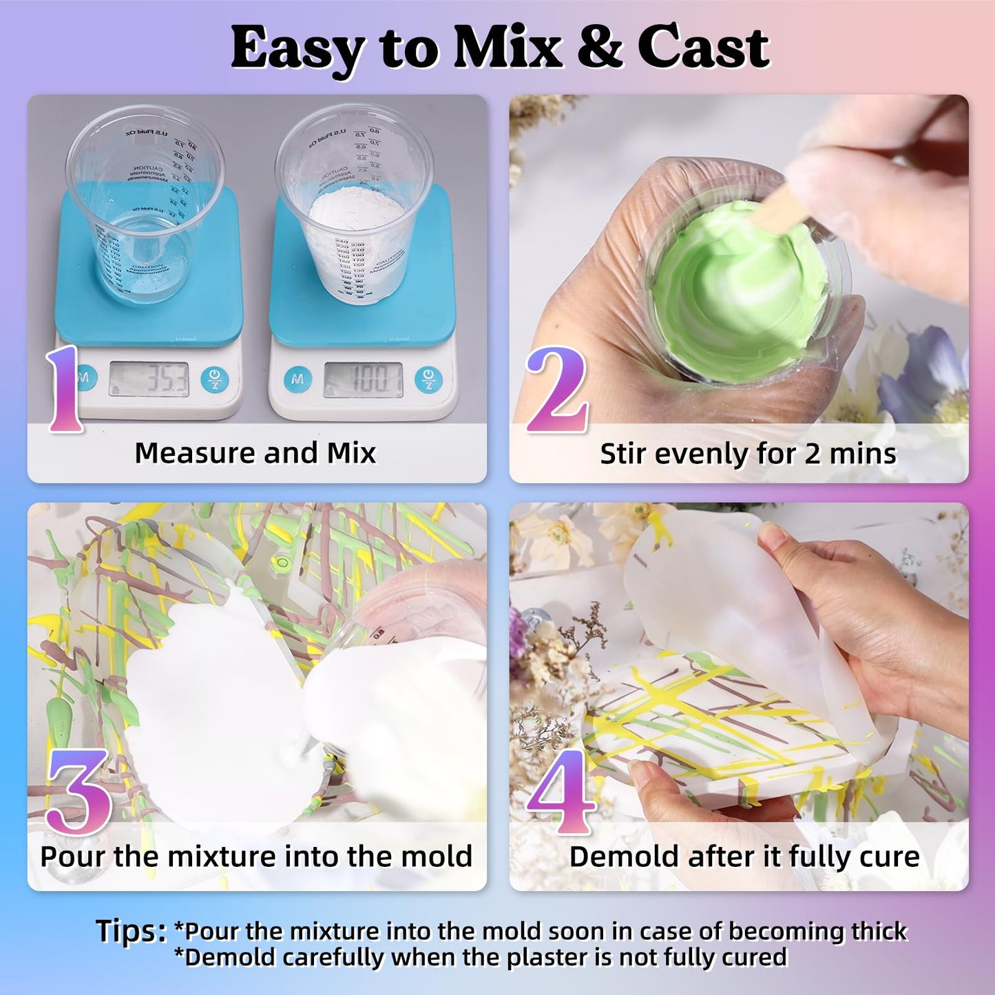 LET'S RESIN Resin Casting Powders Starter Kit, 1000g Fast Cured Odorless Casting Powder, 20~30 Minutes De-Mold, Water Activated Plaster Powder Casting Kit for DIY, Easy Mixing & Self Leveling