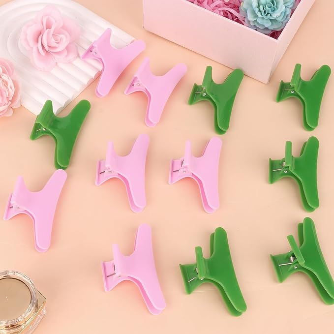 Hair Clips for Styling Sectioning 12 Pack Green Pink Butterfly Clamps Hair Claw Clips Pro Salon Hair Clips for Styling, Sectioning, Cutting and Coloring
