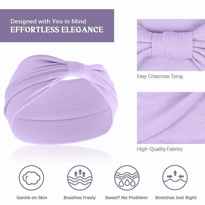 Awumbuk Wide Headbands for Women Knotted No Slip Head Bands Soft Turban Headband Hair Accessories Boho African Solid Color Head Wraps for Women Yoga Workout Pack of 6