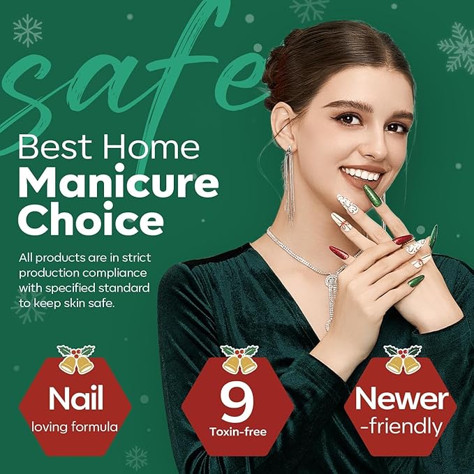modelones Gel Nail Polish Set, 6 ColorsSparkle Dark Green Red Silver Champagne Rose Gold Glitter Gel Polish Kit New Year Soak Off Nail Art Manicure Salon DIY Home Gift