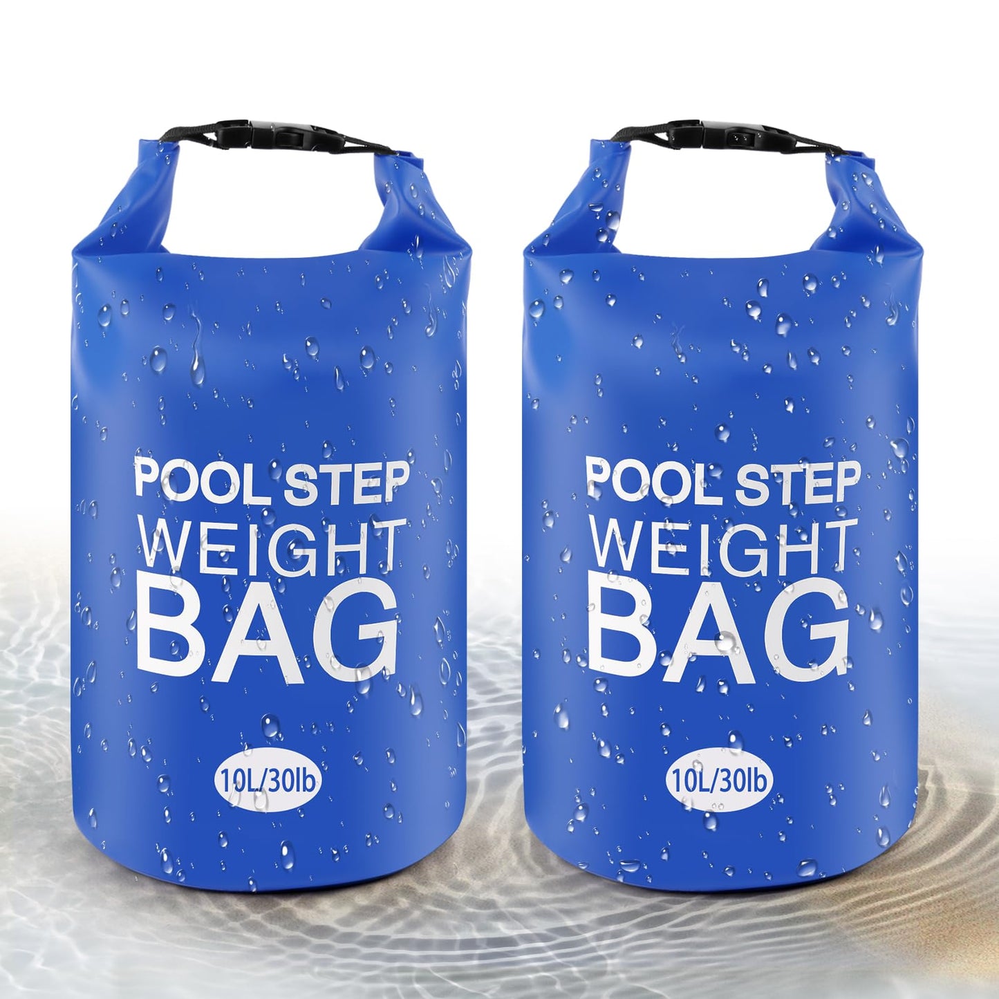 2 Pack 10L/30lb Universal Pool Step Weights 500D PVC Waterproof Swimming Pool Ladder Weights No Breaken Above Ground Pool Ladder Sand Bags, Foldable Pool Stair Weights for Pool Steps(Blue)