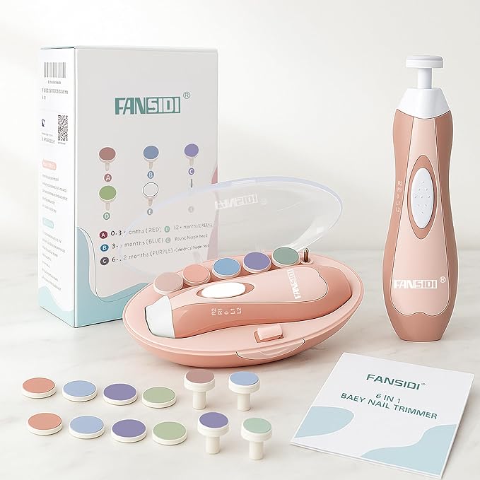 Fansidi Upgraded Baby Nail File | Easy & Safe Baby Nail Trimmer, Precise 4-Stage Electric Nail Clipper for Newborn to Toddler Girl, with Soft LED Light & 18 Grinding Heads, Perfect Baby Shower Gift