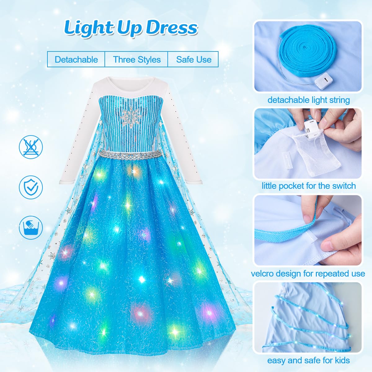 Meland Princess Dress Up for Girls – Light Up Halloween Costume for Girls Age 3-10, Princess Toys for Christmas Birthday Gift(M,5-6 Years)