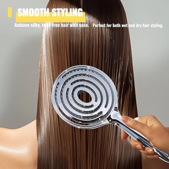 Vented Hair Brush Wet Dry HairBrush for Quick Flat Blow Drying with Natural Boar Bristles Elastic Scalp Massage Brushes Double Layer Design for Smooth HairÃ¯Â¼ÂChrome SilverÃ¯Â¼Â