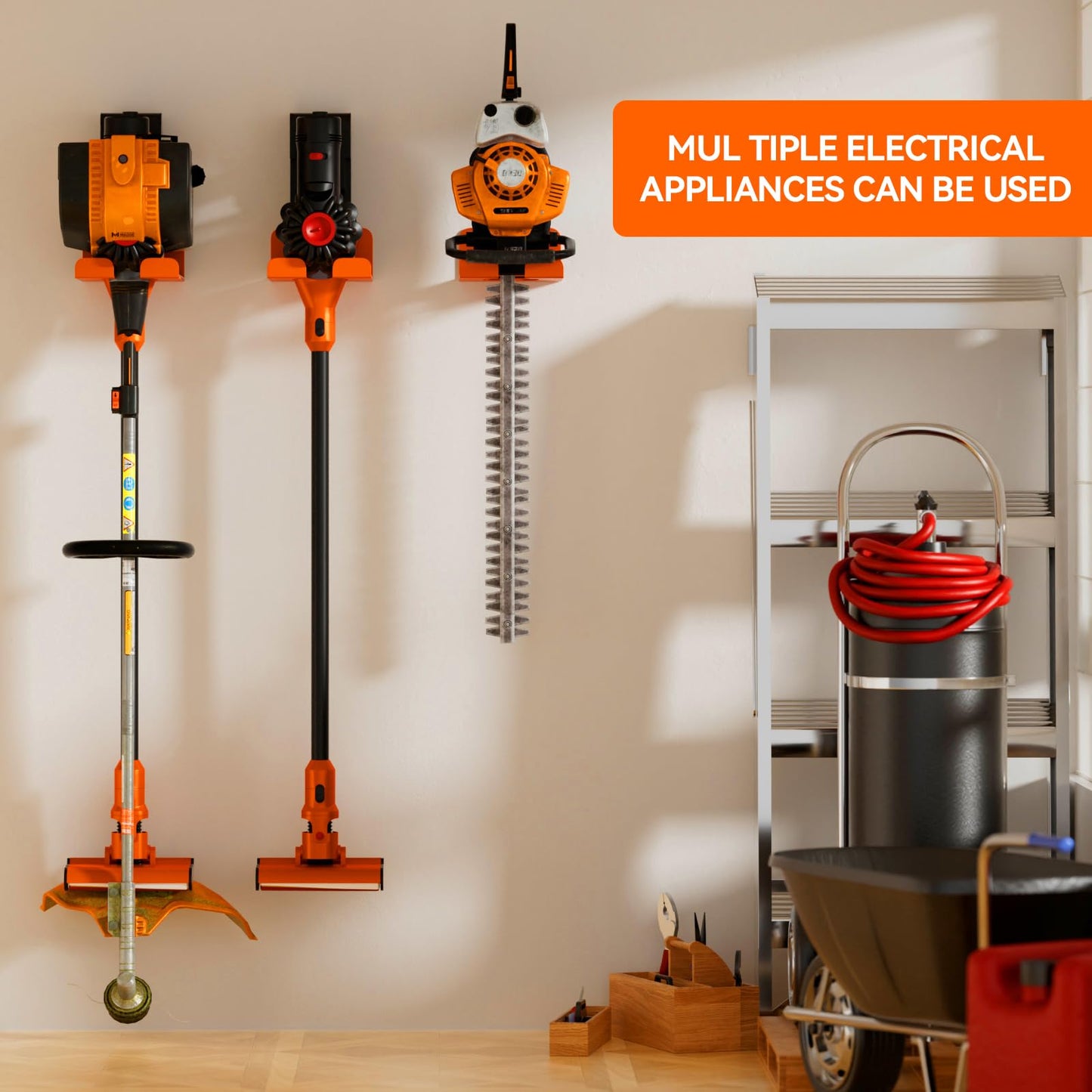 JNIHEEP Garage Organizer Trimmer Rack, Garden Power Tool Hanger Weed Whackers Holder Wall Mounted for Grass Trimmer, Hedge Trimmer, Garage Trimmer, Garden Tools,3 Pack(Orange)