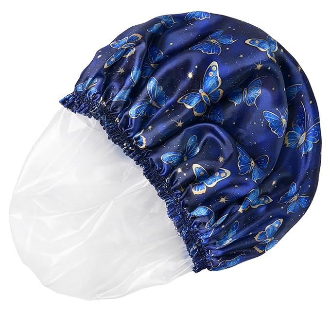 4 PCS Shower Cap for Women, Elastic and Reusable Bath Caps, Double Layers Shower Caps Reusable Waterproof, Bathing Shower Caps, Environmental Bath Hair Protection Cap - Butterfly A
