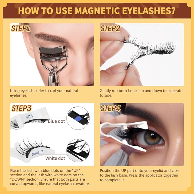 QUEWEL Reusable Magnetic Eyelashes 2 Pair Magnetic Eyelashes with Applicator No Glue Needed Eyelashes Natural Look Lash Clusters Kit Easy to Wear and Remove(B+I04)