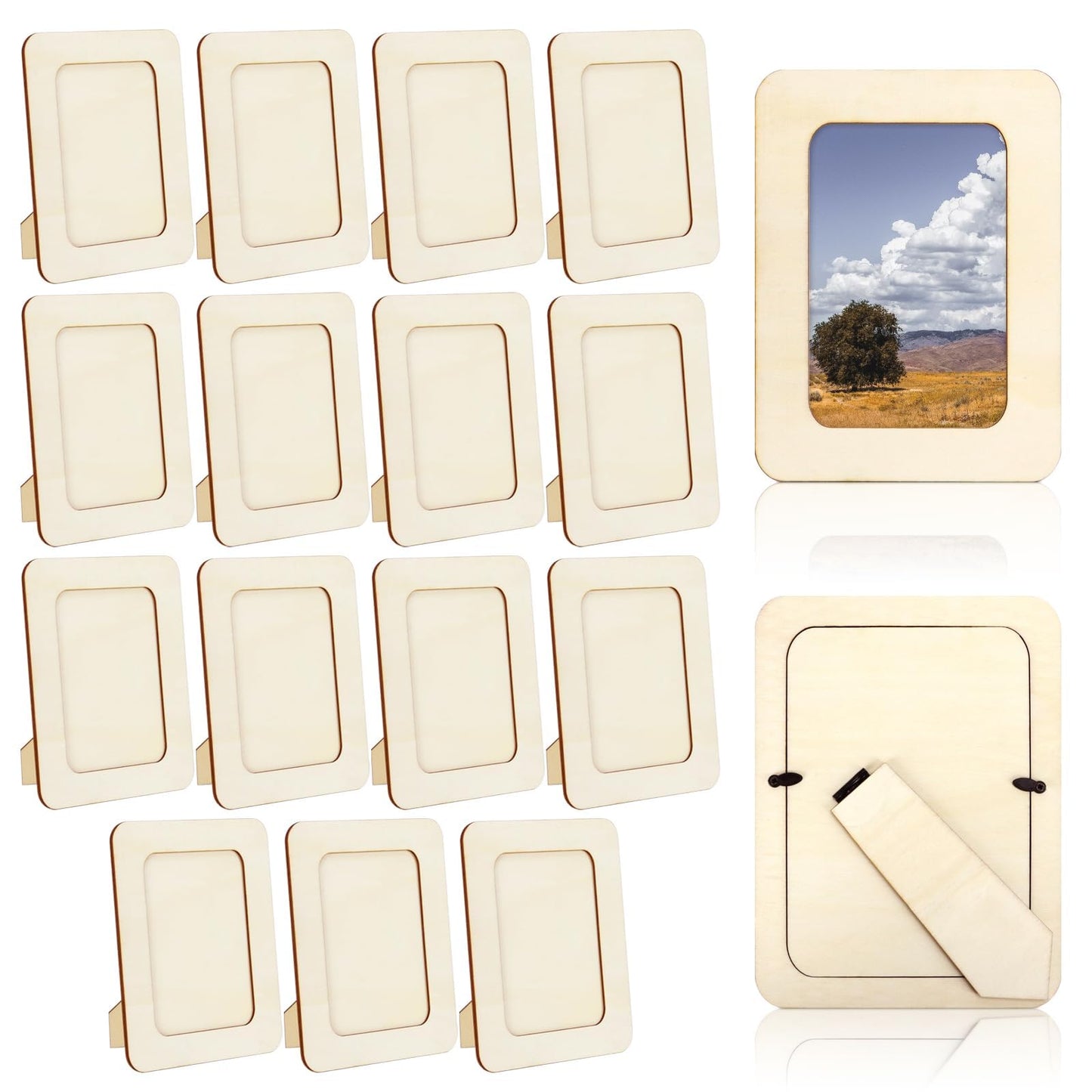 VOKOY 15 Pack Wooden Picture Frames for Crafts,DIY Wood Craft Picture Frames for 4" x 6" Photos,Unfinished Standing Photo Frames DIY Crafts Wood Decorate for Mother's Day Birthday Party Gifts