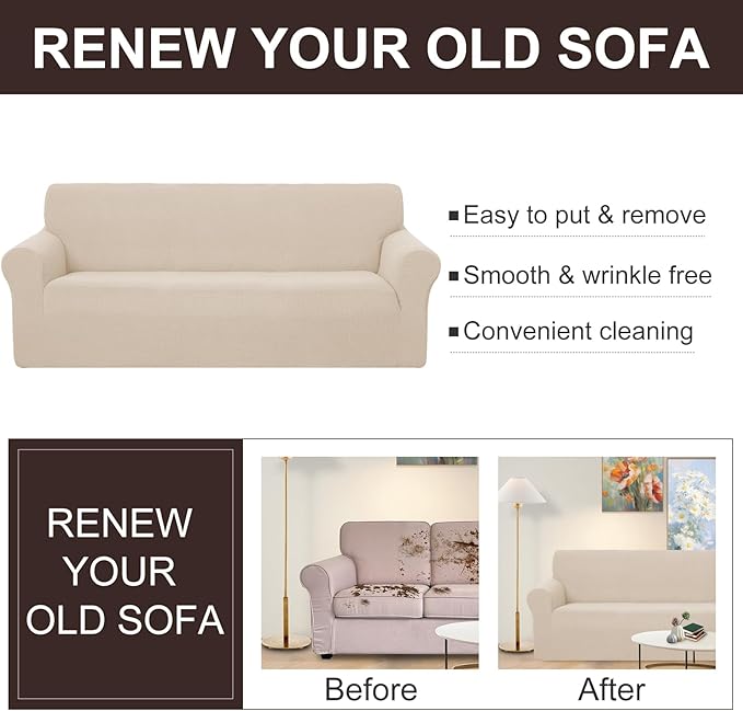 U-NICE HOME Recliner Chair Covers Stretch Couch Cover Sofa Cover Sofa Slipcover Furniture Protector for Chair Cover Pet Friendly(Armchair, Beige)