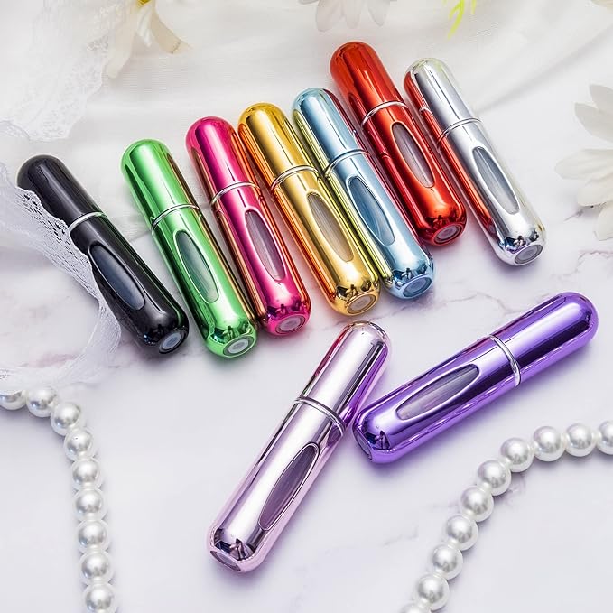 Yamadura Portable Mini Perfume Atomizer Bottle, Refillable Spray, Scent Pump Case, Travel (5ml, 4 Pack)(Red, Rose Red, Purple, Green)