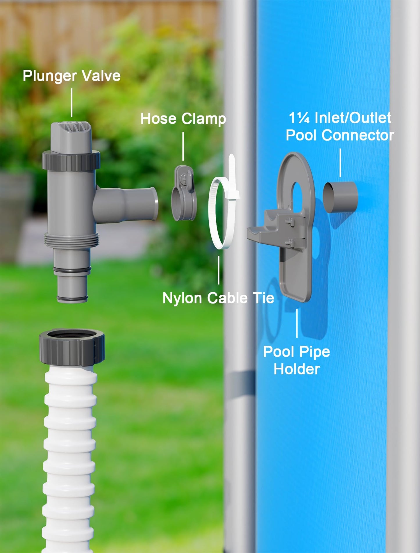 POOLHOUR Plunger Valve with Pipe Holder & Pool Hose Adapter, Above Ground Pool Pump Replacement Parts Compatible with I*tex/Col*m*n Pool, 2 Pack