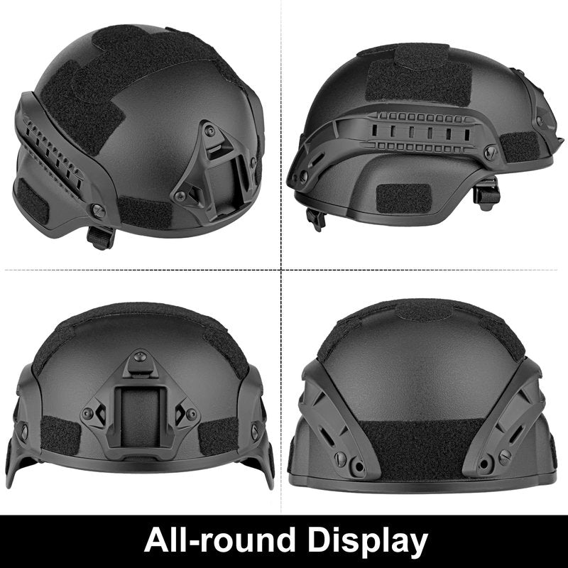 VPZENAR Tactical Airsoft Helmet, Black MICH Helmet with Ear Protection,Paintball Goggles and Balaclava Mask,Military Gear and Equipment
