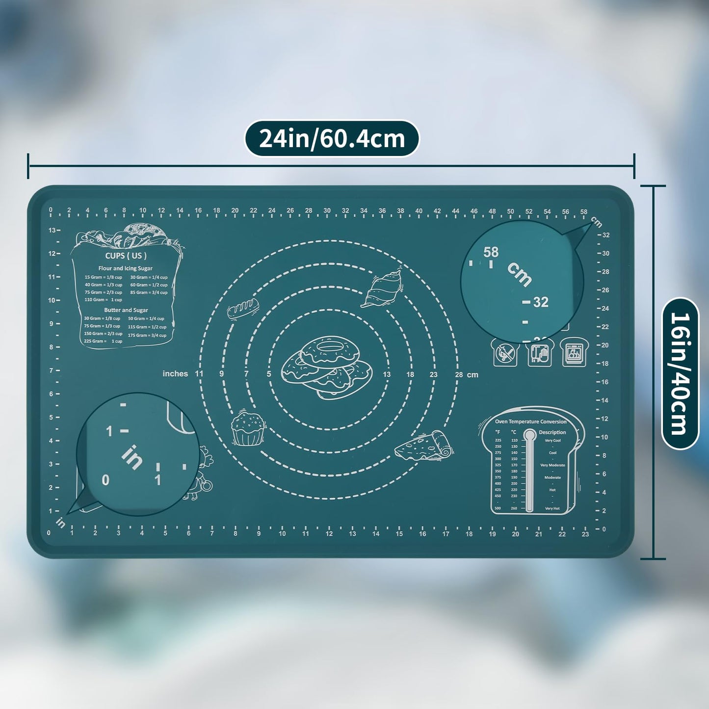 DANIA & DEAN Silicone Baking Mat - Upgrade Mom Theme 26x16 Inch Extra Thick Pastry Mat with Measurements, Non-Slip and Reusable, Kneading Dough Mat for Kitchen Counter, Bread, Cookies, Pizza, Pasta