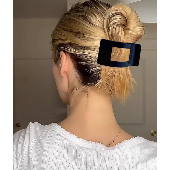 Velscrun Flat Hair Clips for Women Girls, Matte Lay Flat Claw Clips, Strong Hold Large Side Hair Clip All Hair Types, French Duck Billed Non Slip Grip Daily Styling Hair Jaw Claw Clip Navy Blue