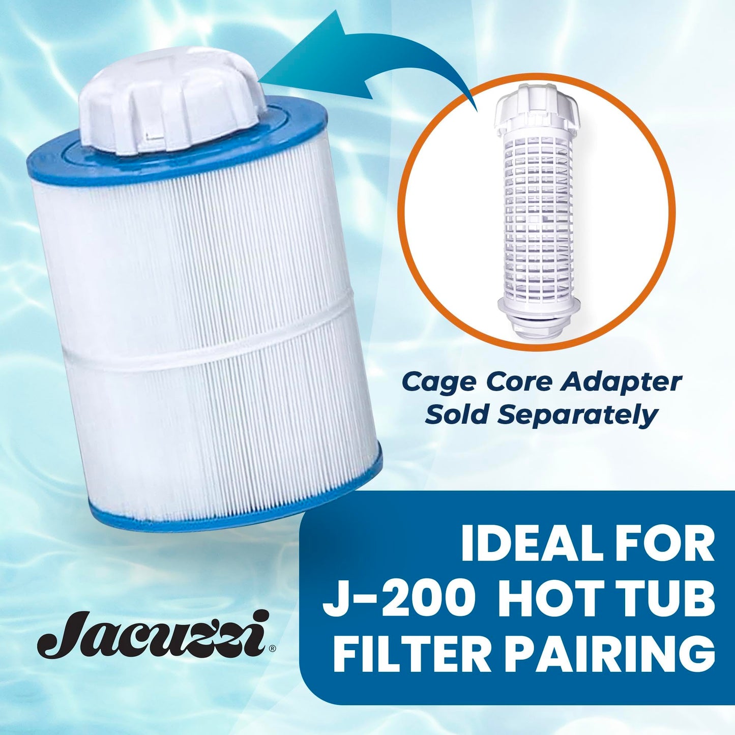 Jacuzzi ProClassic 50 Sq Ft Rinseable Pleated Cartridge, Replacement Spa Filter 6541-853J, Fits 2023+ J-200 Hot Tubs, Durable Reemay Media for Crystal-Clear Clean Spa Water, Easy Install & Maintenance