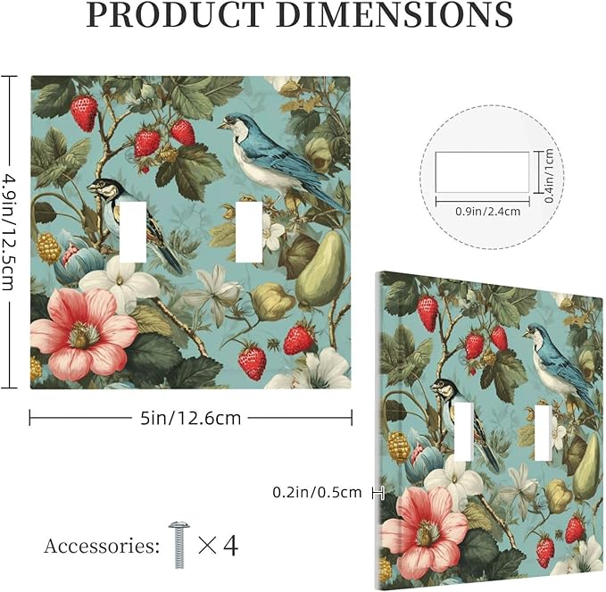 Bvtewkhz William Morris Flower 2 Gang Double Toggle Wall Plate Cover Decorative Light Switch Covers Electrical Faceplate Switch Plates for Bathroom Kitchen Home