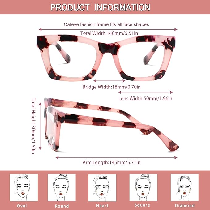 6 Pack Reading Glasses for Women Blue Light Blocking Computer Square Readers with Spring Hinge (Mix Color-5, 1.5, x)
