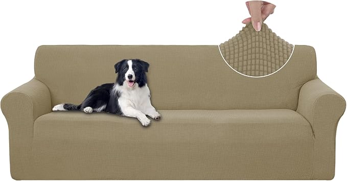 U-NICE HOME 4 Seater Stretch Couch Cover Sofa Cover Washable Sofa Slipcover Furniture Protector for 3 Cushion Couch Sofa Pet Friendly, Sand