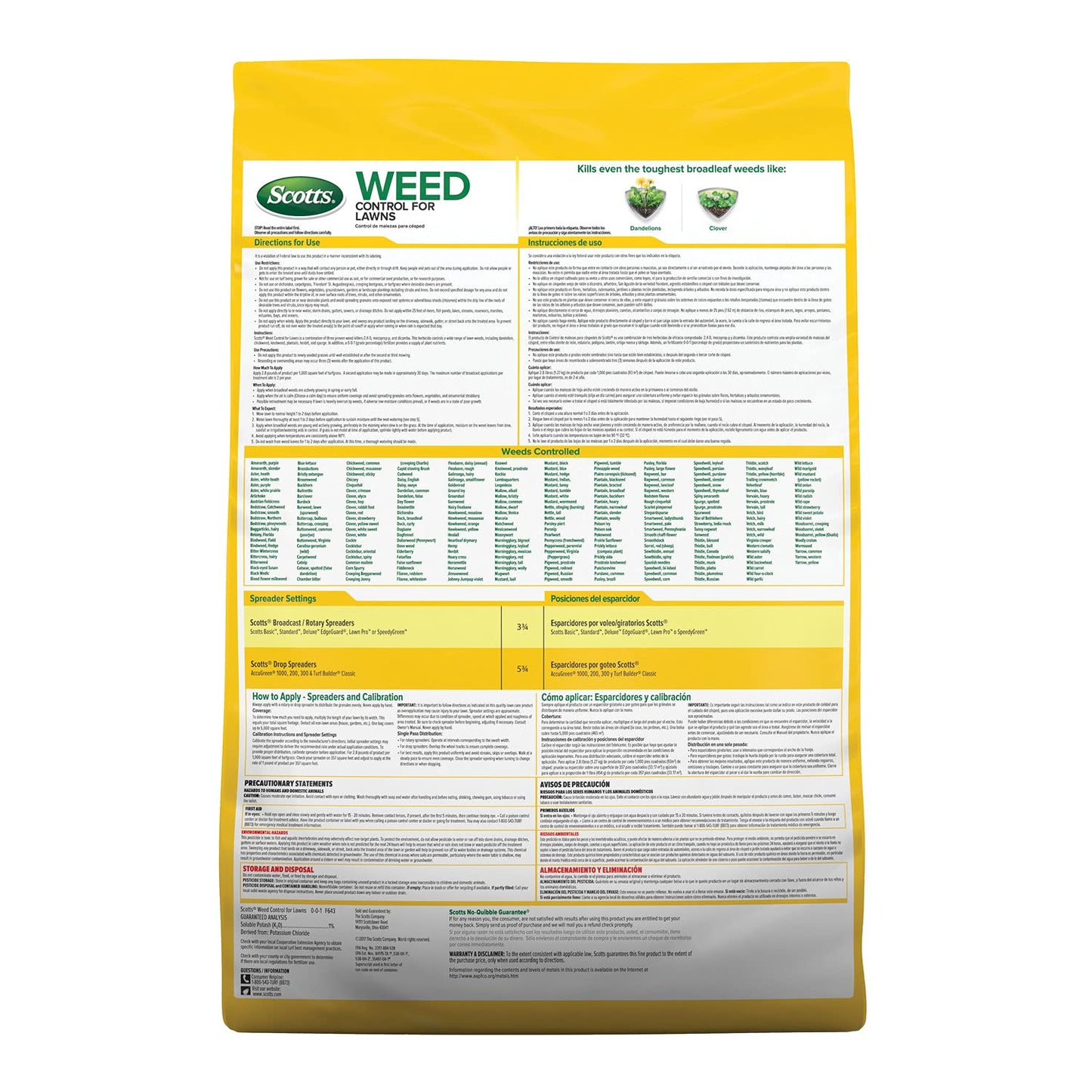 Scotts Weed Control for Lawns, Weed Killer, Kills Over 200 Weed Types Including Dandelion and Clover, 5,000 sq. ft, 14 lbs, Yellow
