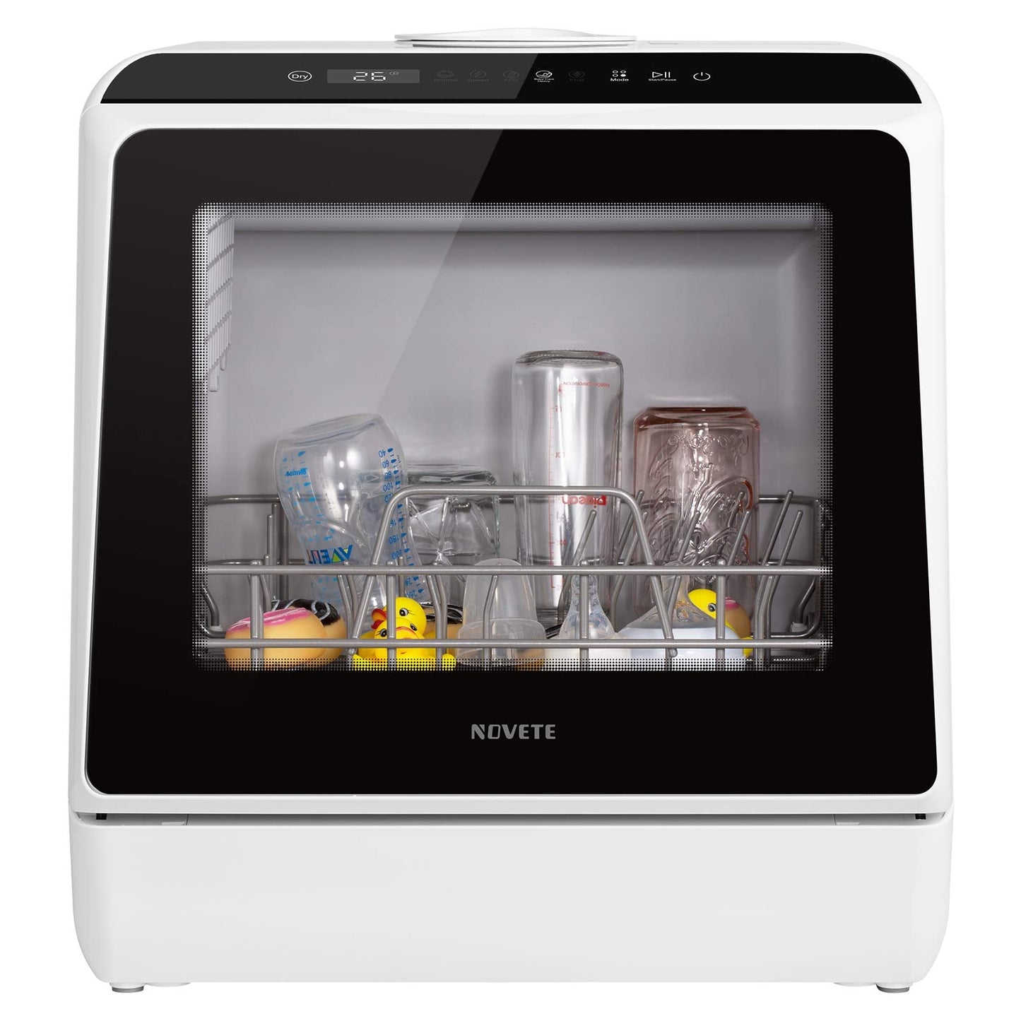 NOVETE Portable Countertop Dishwashers, Compact Dishwashers with 5L Built-in Water Tank & Inlet Hose, 5 Washing Programs, Baby Care, Air-Dry Function and LED Light for Small Apartments