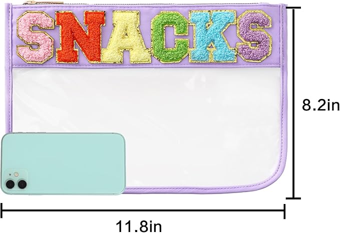 DYSHAYEN Chenille Letter Clear Zipper Pouch for Travel,Nylon Clear Cosmetic Bag,Makeup Travel Bag for Women Girls 11.8 Inches x 8.2 Inches