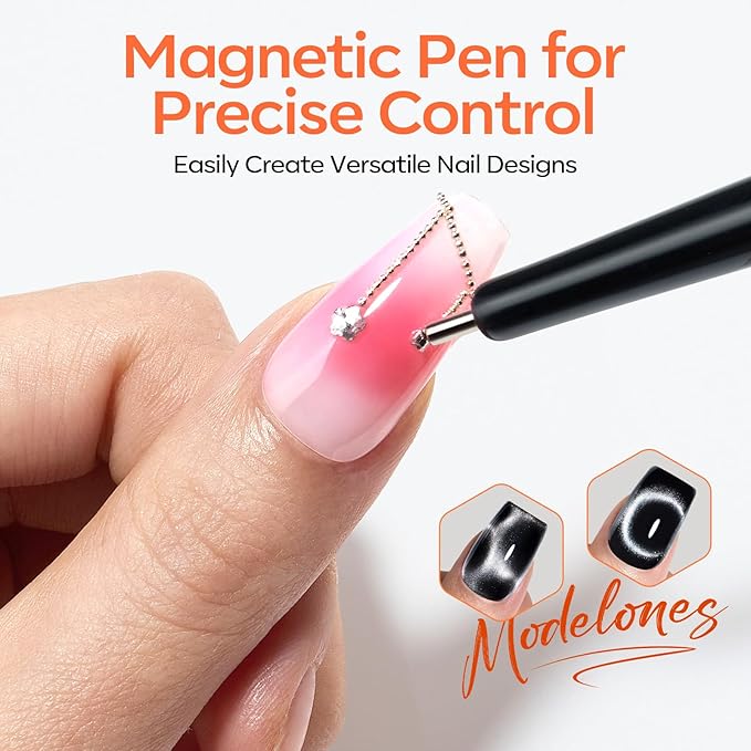 modelones Cat Eye Magnet Set, Heart French Cateye Gel Polish Nail Tools Kit Dual-Head 3 IN One Magnets Pen Heart Round Square Flower Glassy Moon Multi Effect Nail Art Designs Home DIY Salon Use