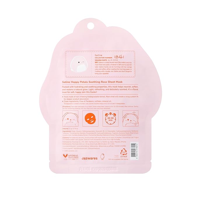 TONYMOLY x Squishmallows Satine Hoppy Petals Sheet Mask, Calming Rose & Chamomile, Hydrating K-Beauty Skincare, Easter Basket Stuffer for Teens, Girls & Spring Self-Care